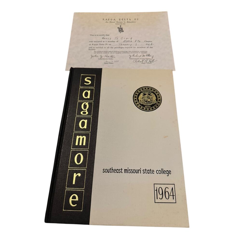 1964 “Sagamore” Southeast Missouri State College Yearbook + Kappa Delta Pi Cert